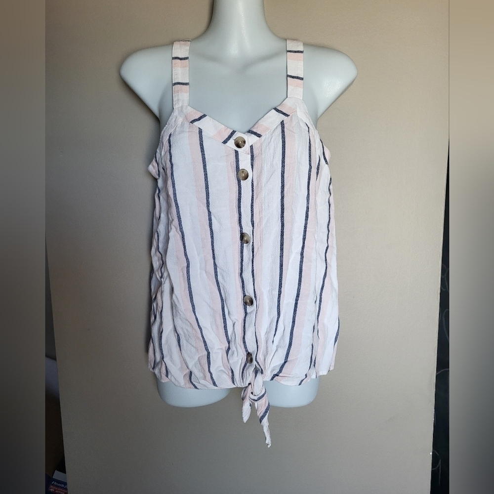 Reitmans White/Pink/ Blue Striped Tank Top, Size XXS
